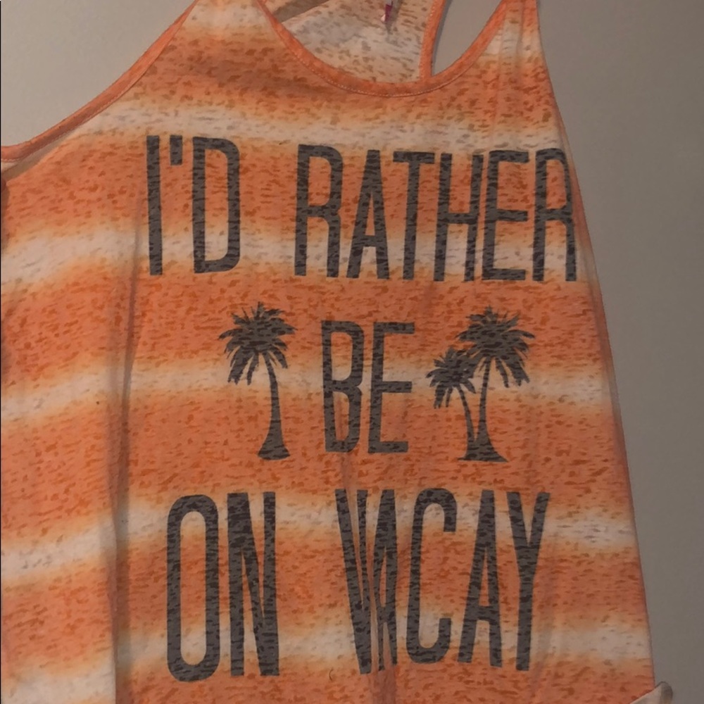 ID RATHER BE ON VACAY ORANGE TIED TANK TOP
